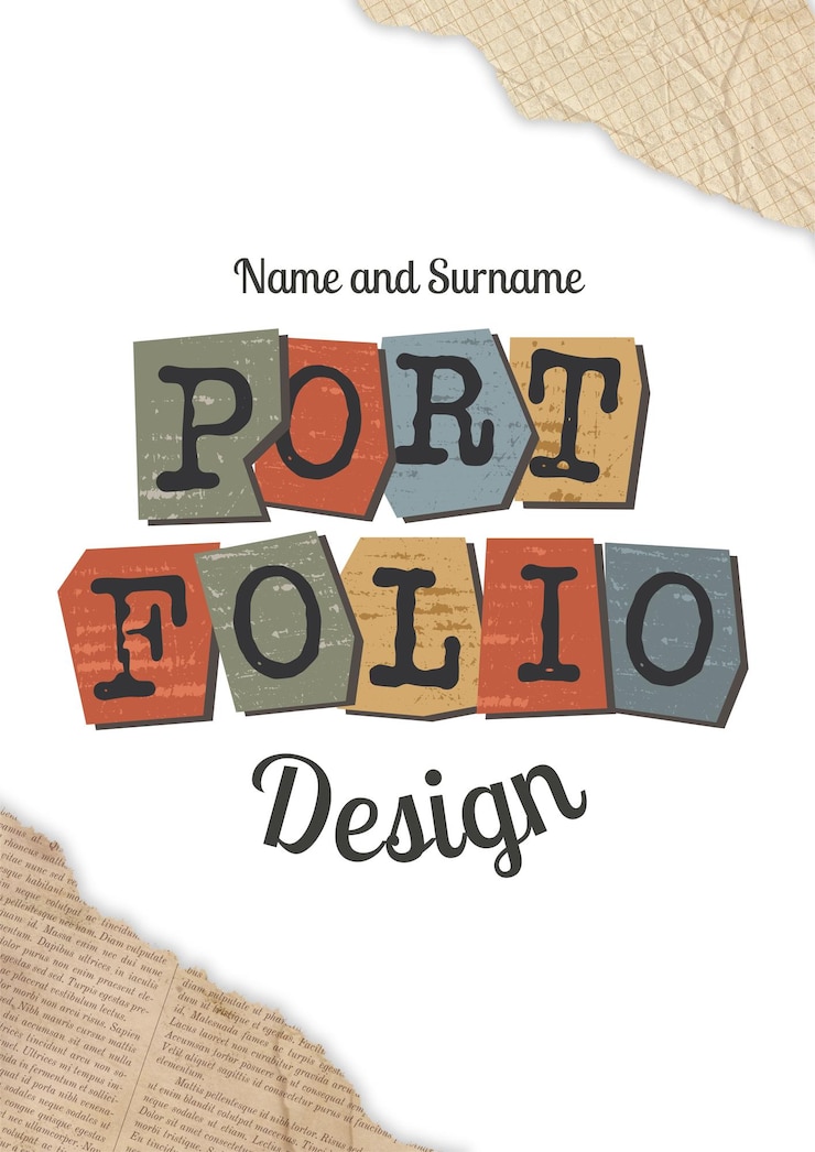 Vector portfolio cover paper collage vintage retro template