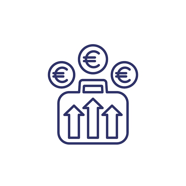 Portfolio growth profit increase line icon with euro