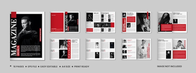 Portfolio tijdschrift sjabloonontwerp 16 pagina's Modemagazine en a4 architectuur portfolio ontwerp