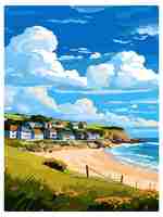 Vector porthtowan cornwall vintage travel poster souvenir postcard portrait painting wpa illustration