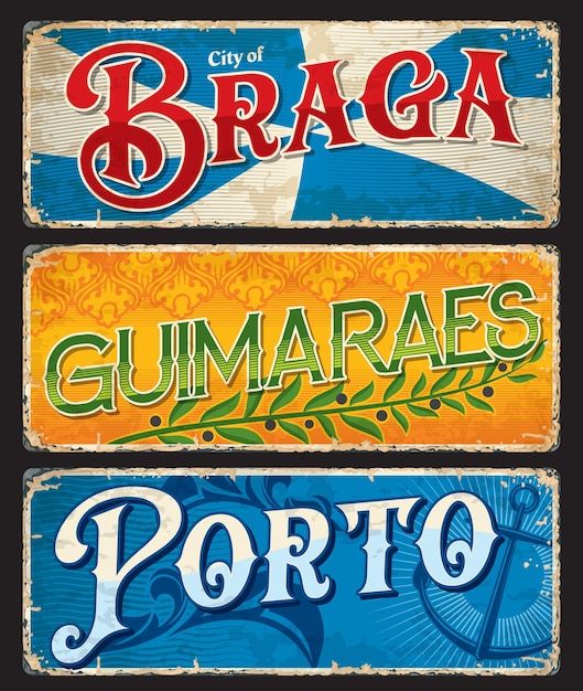 Vector porto braga guimaraes portuguese city plates