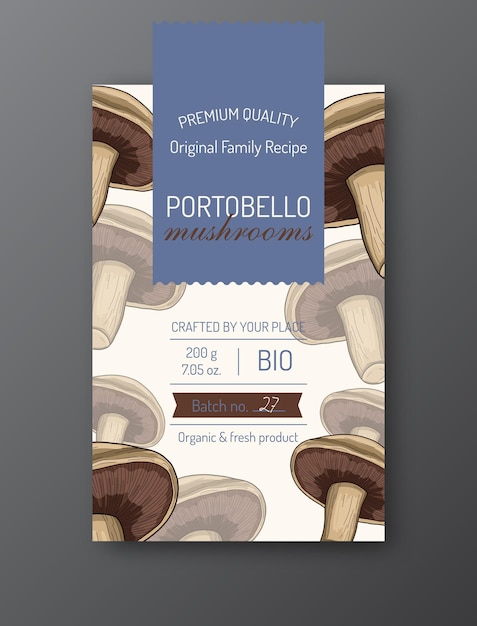 Portobello mushroom label template Modern vector packaging design layout Isolated