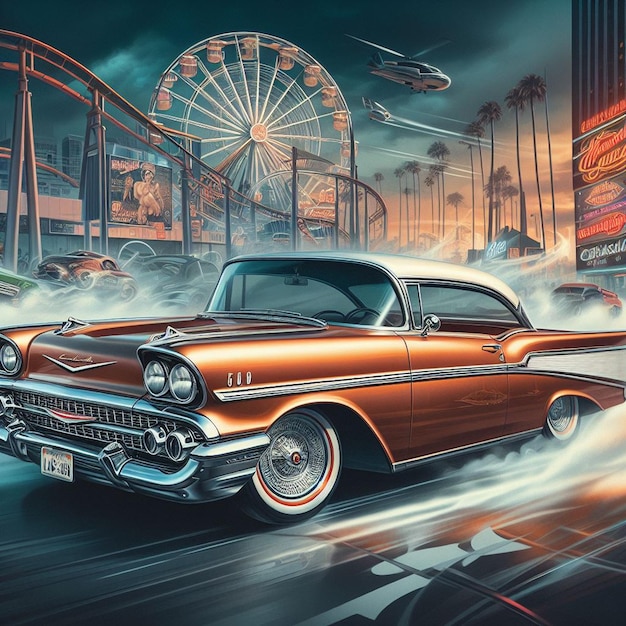 Vector portrait 1959 59 chevy bel air car vehicle limousine beauty vector art illustration wallpaper