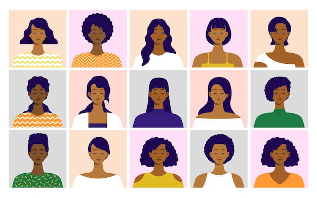 Vector portrait of african american women front view