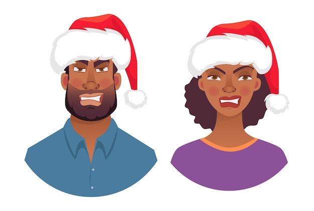 Portrait of african man and woman in christmas hat.