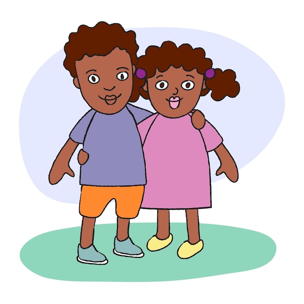 Vector portrait of afro sister and brother. boy and girl hugging each other