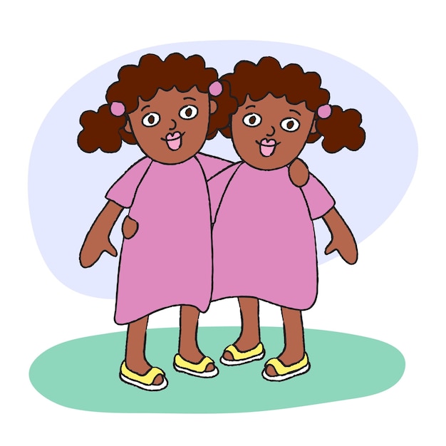 Vector portrait of afro twin sisters. two identical girls hugging each other