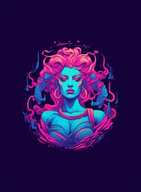 Portrait of an alien woman with blue skin and pink hair