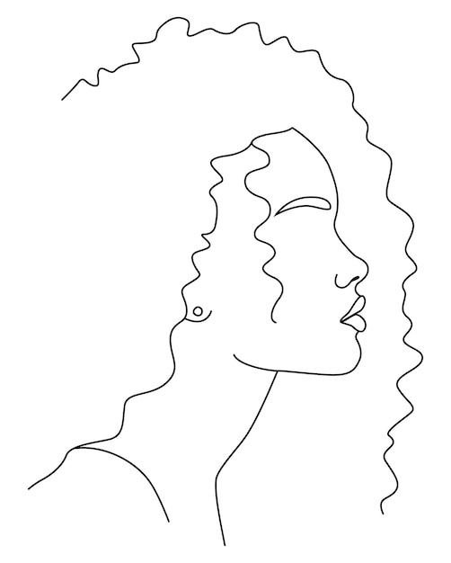 벡터 선을 따른 초상화 여성 얼굴 선의 추상 예술 그림