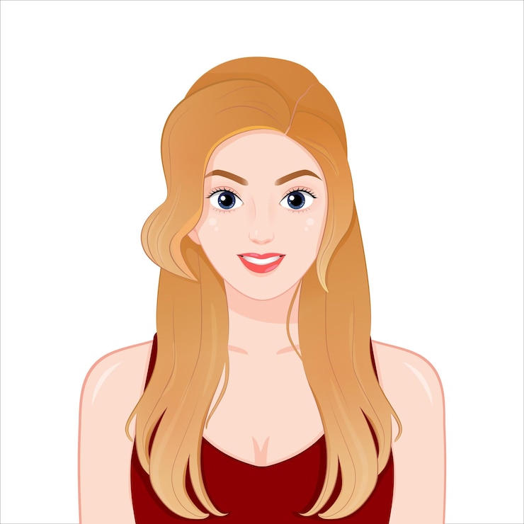 Vector portrait american girl smiling with her beauty hairstyle long blonde hair hair care concept