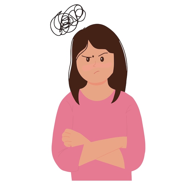 Portrait of angry woman with her arms crossed over her chest vector illustration