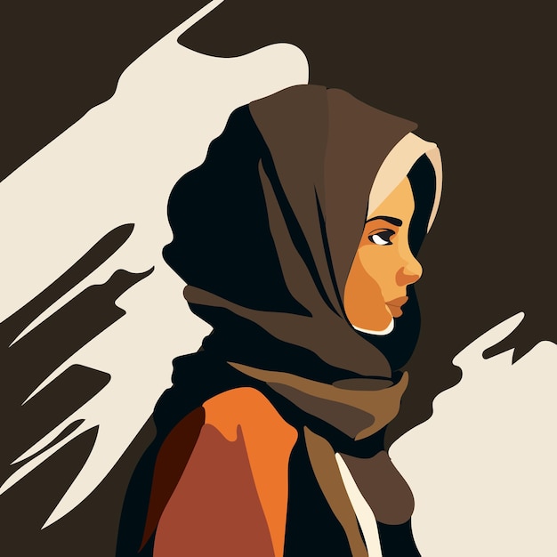 Портрет арабской женщины в хиджабе Векторная плоская иллюстрация