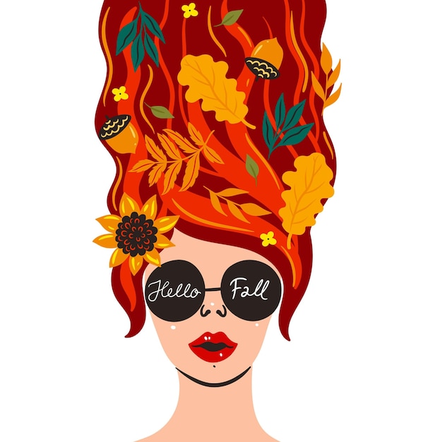 Vector portrait of an autumn girl in glasses on a white background