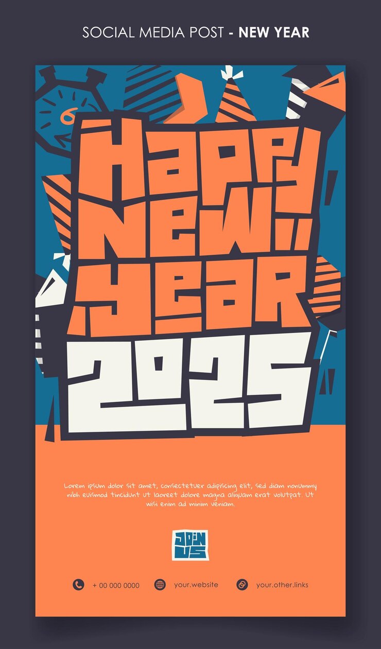 Vector portrait banner template with flat design in orange and blue background for new year design
