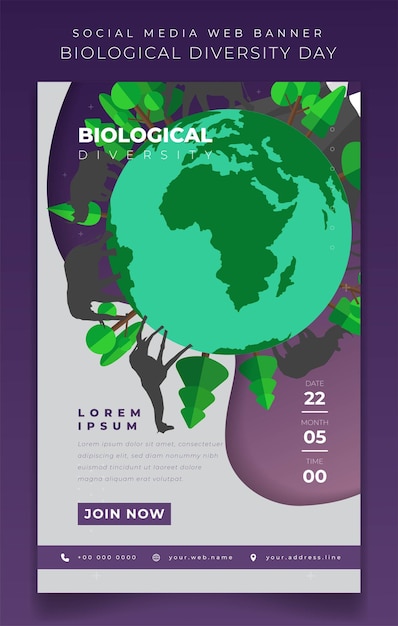 Vettore modello di banner verticale con design della fauna selvatica in carta viola tagliata sfondo design