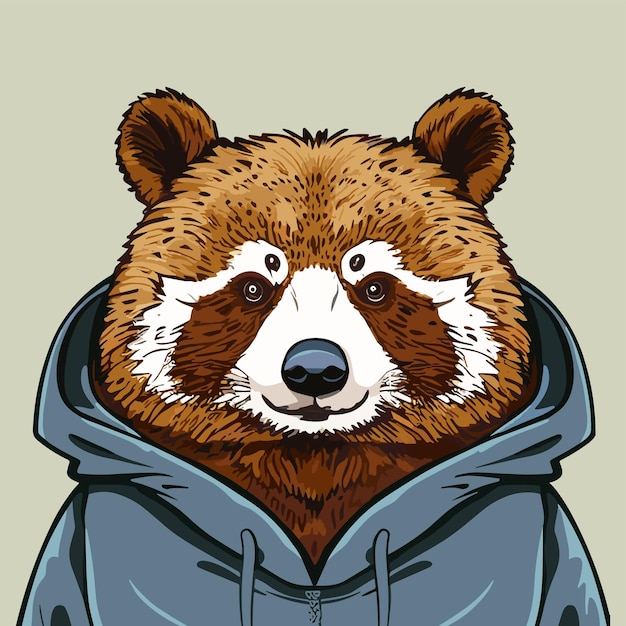Portrait of a bear in a blue hoodie Vector illustration