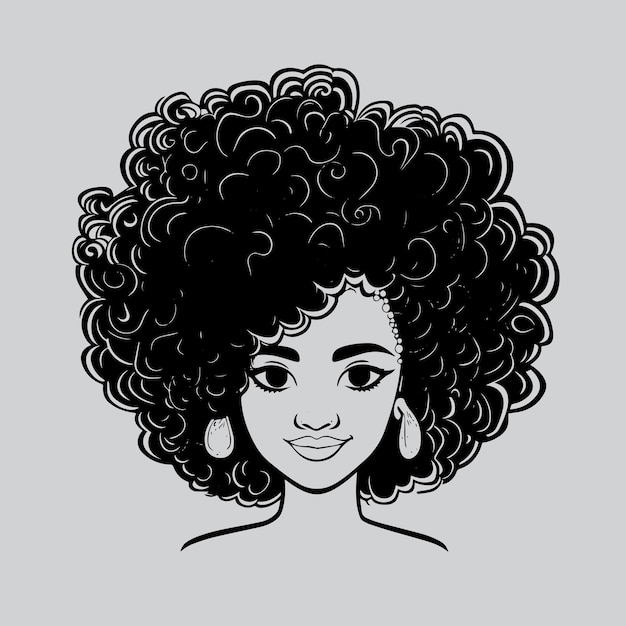 巻き毛のベクトル図を持つ美しいアフリカ系アメリカ人女性の肖像画