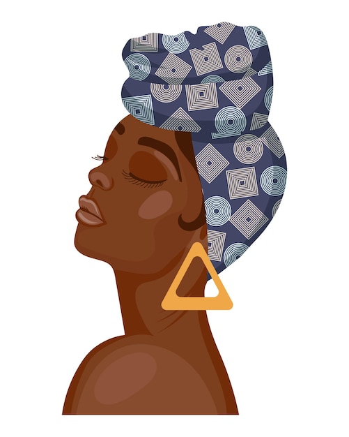 Portrait of a beautiful African woman in a traditional national turban. Illustration, vector