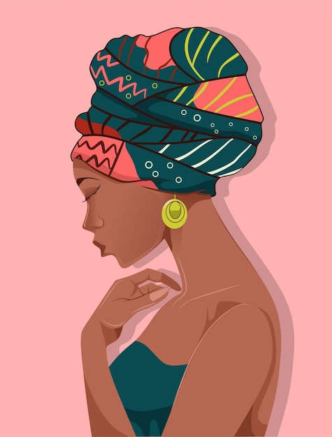 Vector portrait of beautiful african woman in turban vector illustration