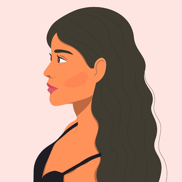 Vector portrait of a beautiful asian woman in profile