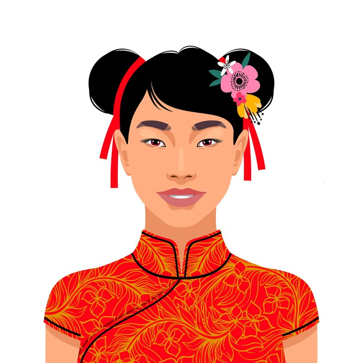 Vector portrait of beautiful asian woman. 
