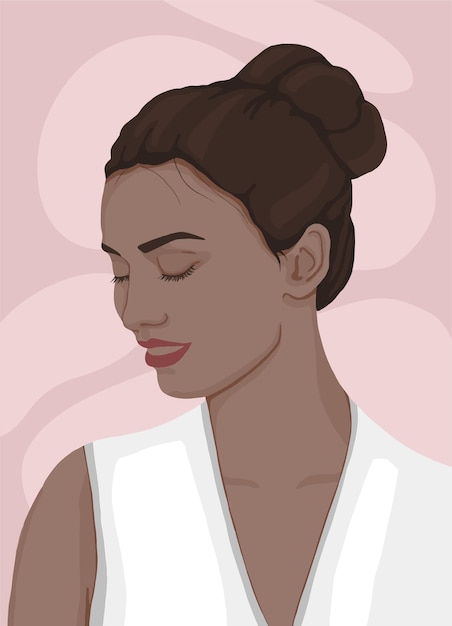 Portrait of a beautiful darkskinned girl Vector flat illustration