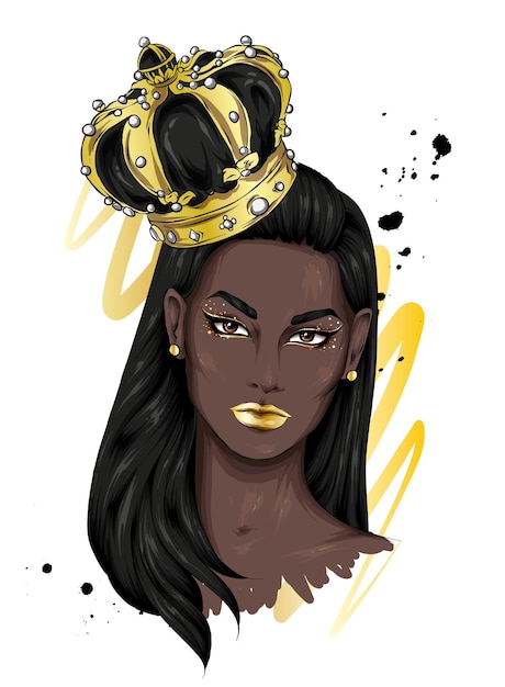 Vector portrait of a beautiful girl in a crown