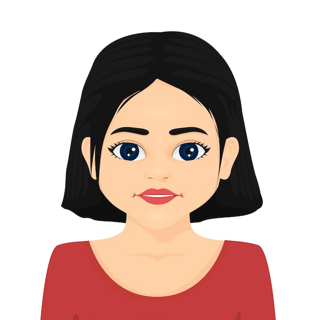 Vector portrait of beautiful girl with black hair and blue eyes