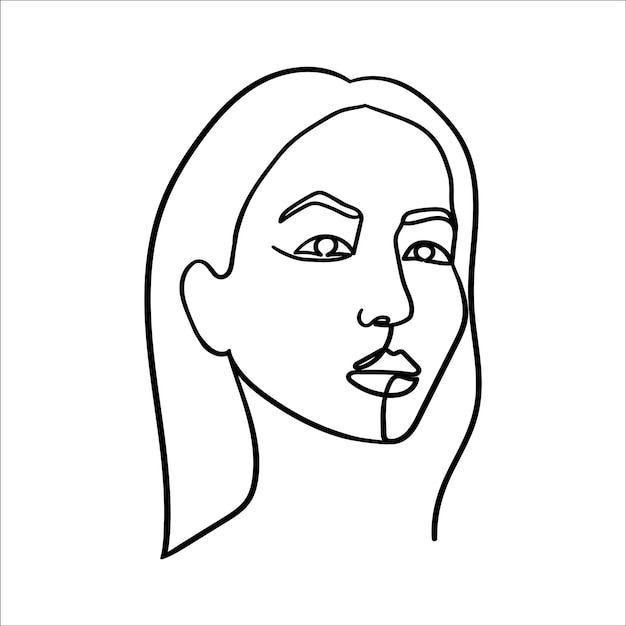 Портрет красивой девушки с линейной иконой с длинными волосами Мистическая и эзотерическая простая икона