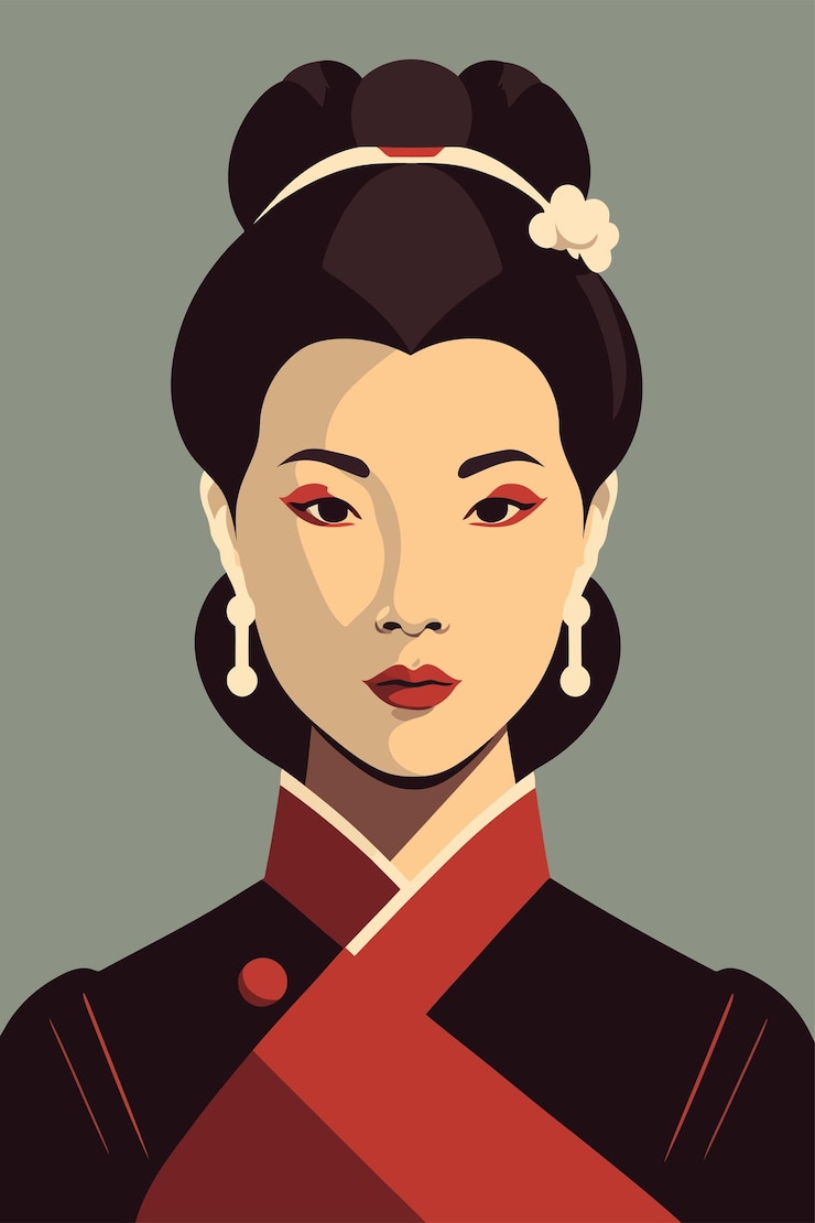 Vector portrait of a beautiful japanese geisha chinese woman vector illustration