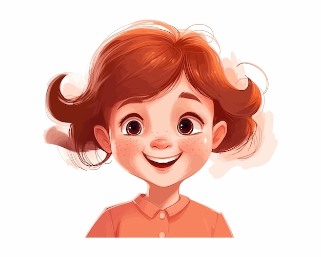 Vector portrait of a beautiful little girl with red hair in flat style vector illustration eps 10