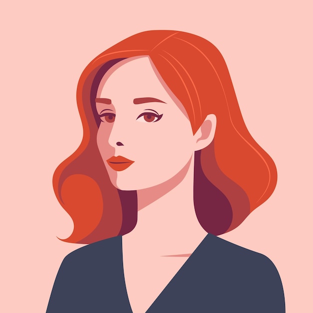 美しい赤の女性の肖像画 フラットデザインのアバター