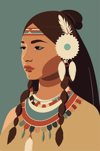 Portrait of a beautiful woman in ethnic costume Vector illustration