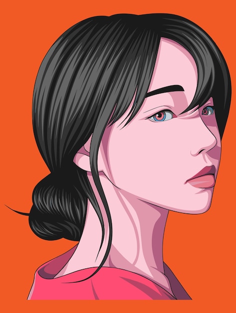 Vector portrait of a beautiful woman hair tied vector illustration