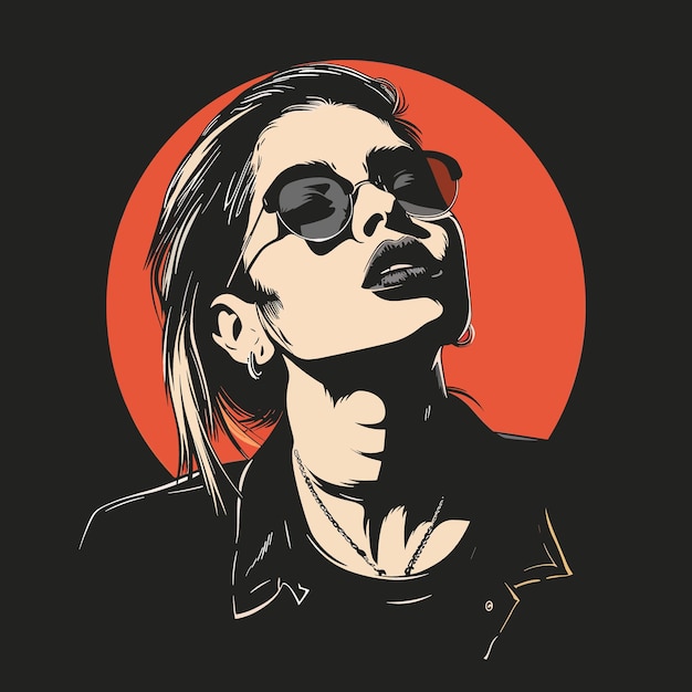 Vector portrait of a beautiful woman in sunglasses vector illustration on black background