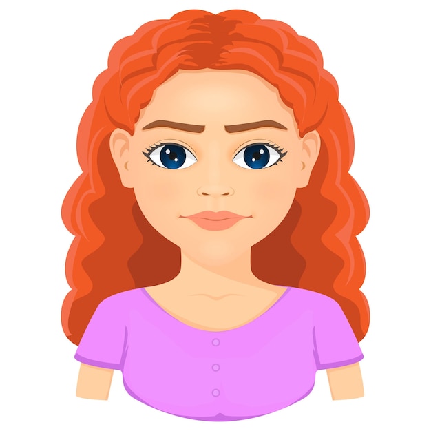 Vector portrait of beautiful woman with orange hair in pink clothes