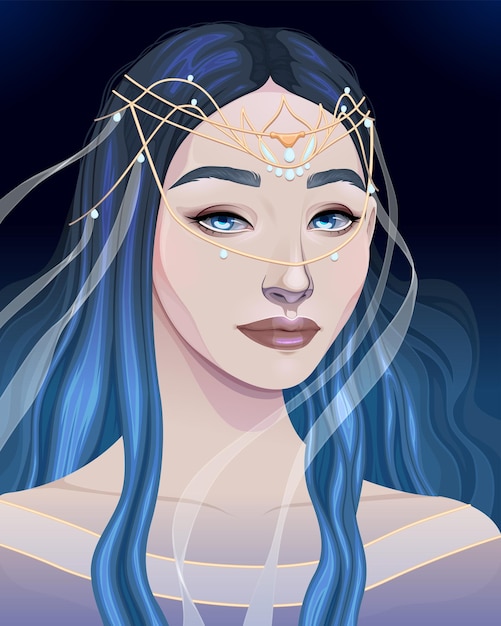 Vector portrait of a beautiful woman with tiara