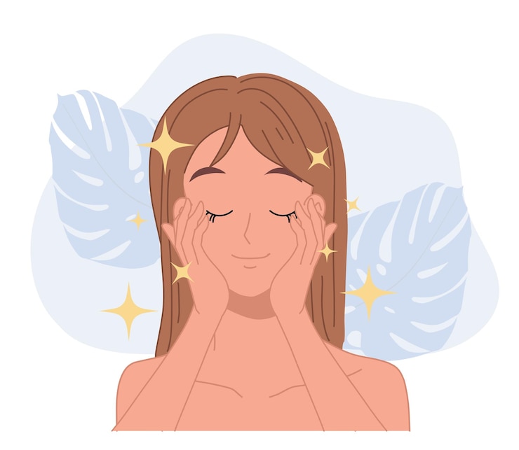 Vector portrait of beautiful womanskin care concept flat vector cartoon character illustration