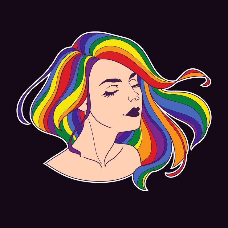 वेक्टर portrait of a beautiful young girl with rainbow hair