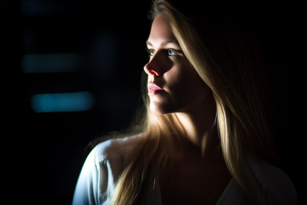 Vector portrait of a beautiful young woman in the dark