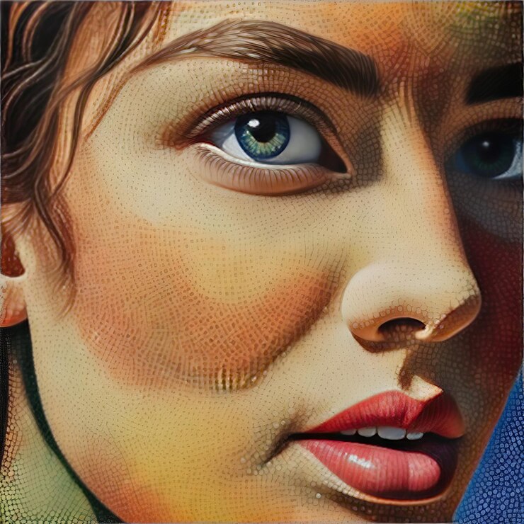 Vector portrait of beautiful young woman with a colorful face oil and oil painting canvas portrait of
