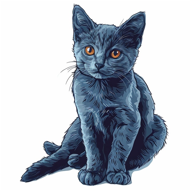 Ritratto di un gatto blu su sfondo bianco illustrazione vettoriale