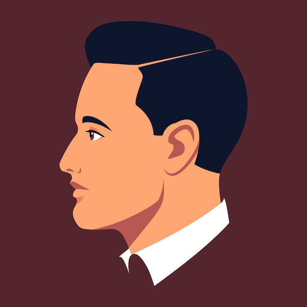 Vector portrait of brunet man face side view head of businessman in profile