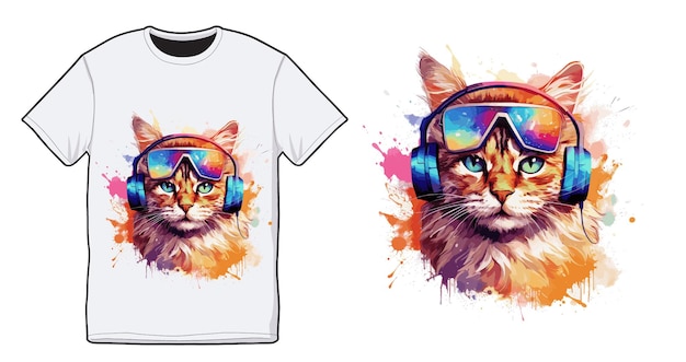 Portrait of cat with glasses t shirt for cat lover