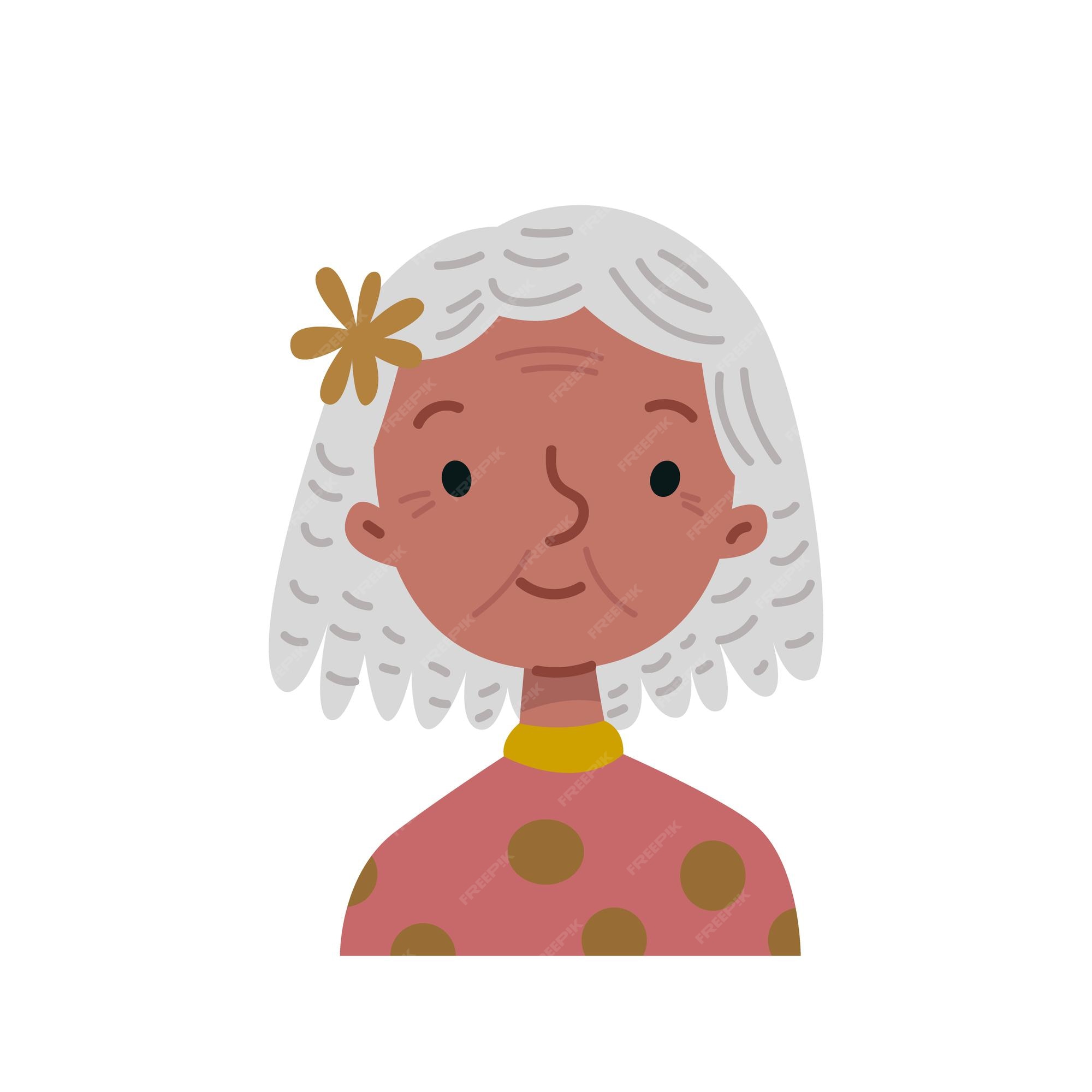 Premium Vector | Portrait of a cheerful elderly black woman. vector illustration in cartoon childish style. isolated funny clipart character on a white background. cute print old man avatar with dreadlocks Premium Vector | Portrait of a cheerful elderly black woman. vector illustration in cartoon childish style. isolated funny clipart character on a white background. cute print old man avatar with dreadlocks