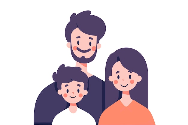 Portrait of a cheerful family with a young child showcasing warmth and happiness Flat vector illustration