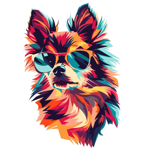 Portrait of chihuahua dog with sunglasses Vector illustration