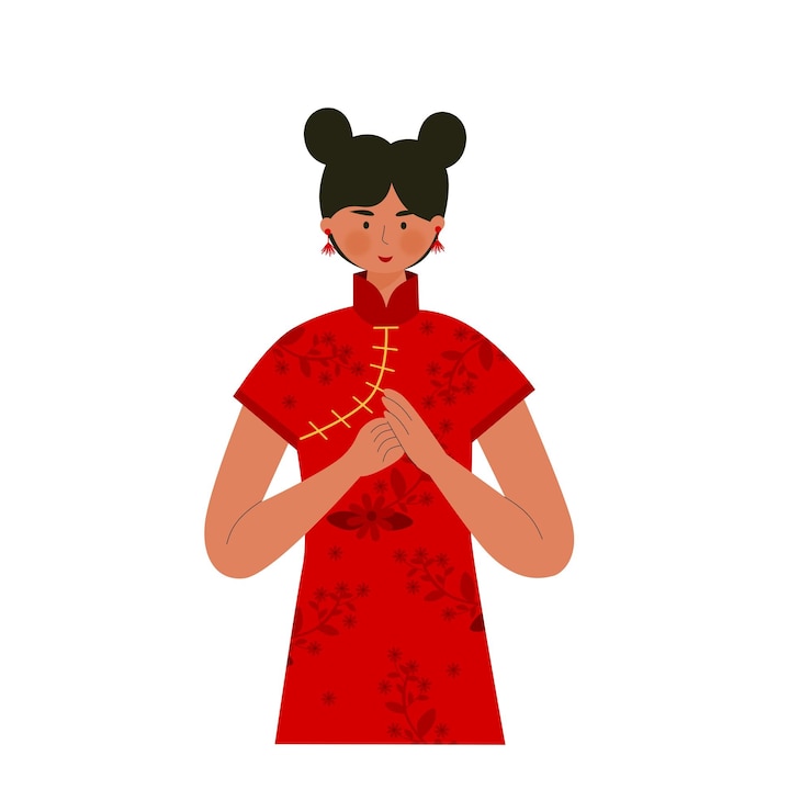 Vector portrait chinese teen girl celebrate chinese new year or lunar new year.