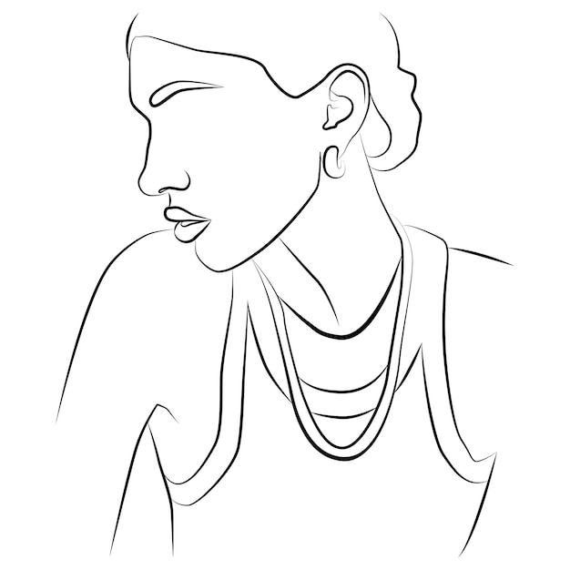 Vector portrait continuous line drawing many faces and hairstyles