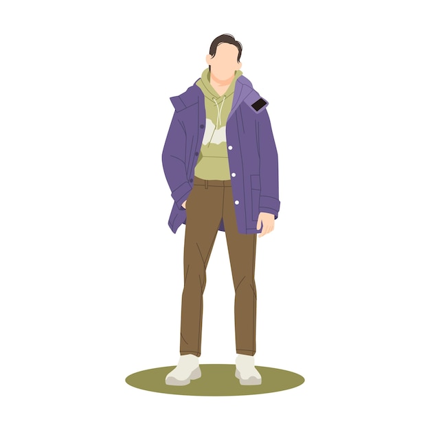 Vector portrait of cool man standing and posing with trendy outfits illustration